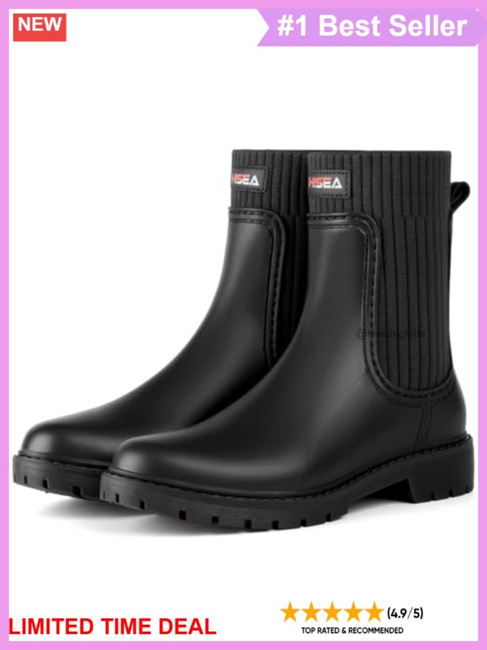 HISEA Women's Waterproof Ankle Rain Boots PVC Knit Chelsea Garden